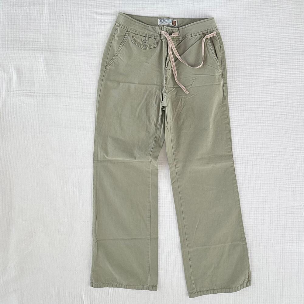 Vintage Old Navy‎ Y2K Wide Leg Utility Chinos - Sage Green Drawstring Pants